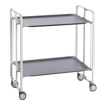 Imagen de DON HIERRO Carrito auxiliar con ruedas BAUHAUS armazón metálico color blanco, 2 bandejas Gris