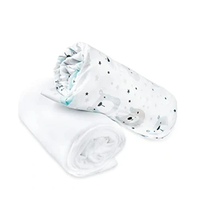 Imagen de FlyIdeas Juego para Cama Infantil 80x160 cm 1 Sabana Bajera con Esquinas Engomadas y Protector de Colchon Impermeable, 100% Puro Algodon Cert. 2 pz.
