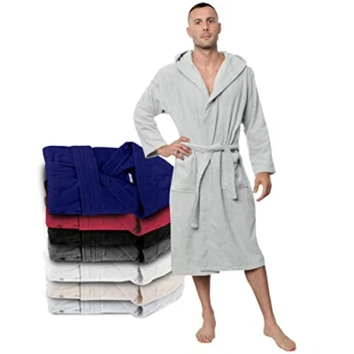 Imagen de Twinzen Albornoz Hombre Ducha con Capucha 100% Algodon OEKO TEX Bata Adulto Albornoces 2 Bolsillos y Cinturón XL Gris
