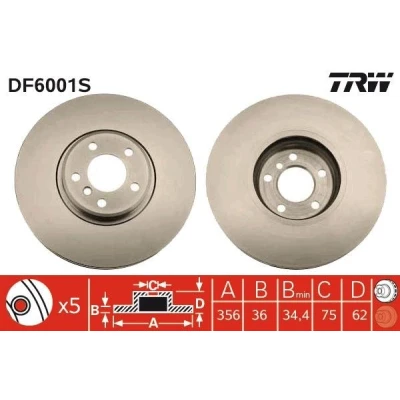 Imagen de TRW DF6001S Disco de freno 356 36 5 120 ventilado BMW: X5