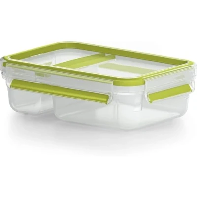 Imagen de Emsa Clip&amp;Go Brunchbox Recipiente hermético de plástico con soporte rejilla para crear 2 alturas una el aperitivo y otra ideal sólidos como bocadillos, 22.5 x 16.3 5.8 cm