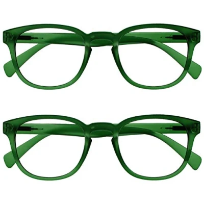 Imagen de OPULIZE Pop Gafas de Lectura Pack 2 Redondas Verde Musgo Mate Satinado Bisagras con Muelle Resistentes a los Arañazos Hombre Mujer RR2 6 +2.50