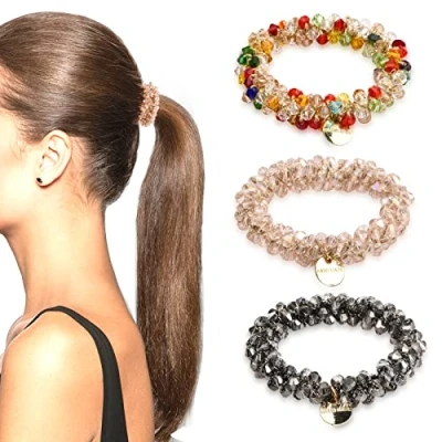 Imagen de Laughhe 3 Piezas Gomas Pelo de Perlas, Bandas Elásticas para el Cabello Scrunchies Perlas Mujer, Coleteros Mujeres y Niñas, Accesorios