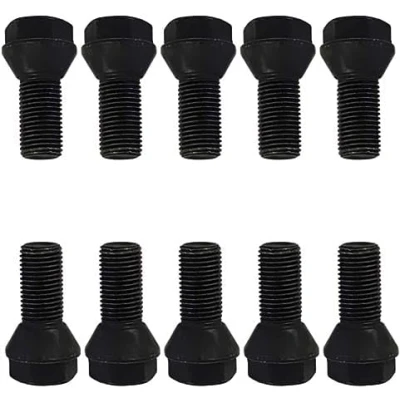 Imagen de TRACER 10 tornillos de rueda, perno cónico, negro, M14 x 1,5, 25 mm (cabeza corta)
