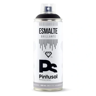 Imagen de PINTUSOL Esmalte Brillante Negro en Spray RAL9005, Acabado Brillo, Resistencia UV Alta Opacidad, Fácil Aplicación, Multisuperficie Madera Metal Plástico, Pintura Profesional Negra Espray 400ml
