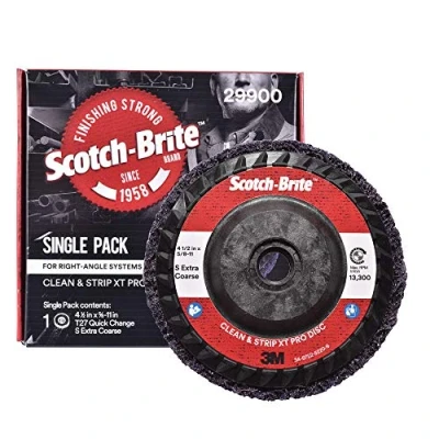 Imagen de Scotch Brite Clean and Strip XT Pro Disc Disco de pelado óxido y pintura 4.5 pulgadas diámetro x rosca cambio rápido 5/8 11 Carburo silicio extra grueso Paquete 1