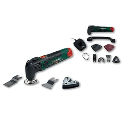 Imagen de Parkside Herramienta giratoria multiusos inalámbrica de 12 V, tecnología oscilación altamente versátil, unidad desnuda, para aserrar, cortar, raspar y lijar, negro/verde/rojo/plateado