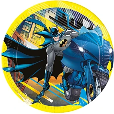 Imagen de Procos 93452 Platos de fiesta Batman, tamaño 23 cm, 8 unidades, desechables papel, para cumpleaños infantil, vajilla fiesta, FSC® Mix