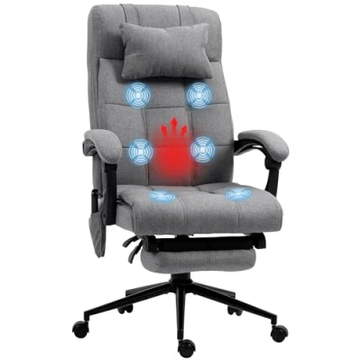 Imagen de Vinsetto Silla de Masaje con 6 Puntos Oficina Reclinable 5 Modos Altura Ajustable Función Calefacción Reposapiés y Ruedas para Estudio 66x76x112 120 cm Gris