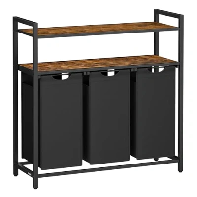 Imagen de VASAGLE Cesto para Ropa Sucia, Cesta Colada con 3 Bolsas Extraíbles, 2 Estantes, Bolsa Extraíble y Desmontable, 40 L por Bolsa, Baño, Lavandería, Marrón Rústico Negro BLH213B01