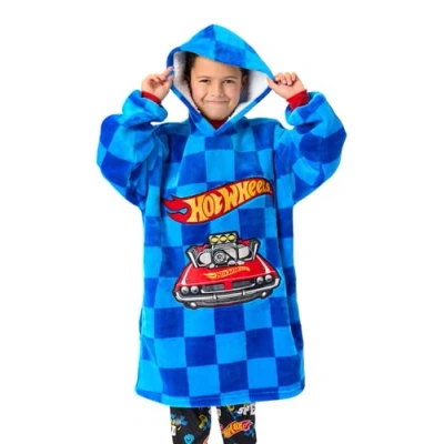 Imagen de Hot Wheels Sudadera Manta para Niños Sobredimensionada de Forro Polar Azul con Bolsillo en Forma Coche Loungewear Capucha Logo Llama Carreras