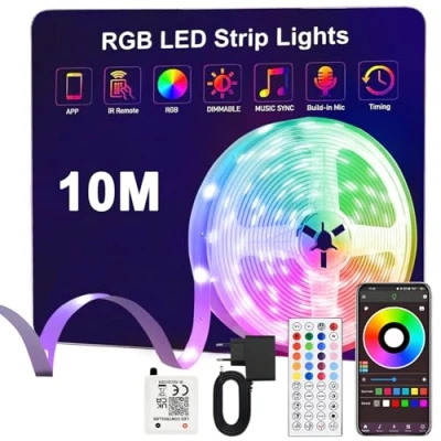 Imagen de Anmossi Tira LED 10m,24V RGB Tiras con IR Control Remoto y Bluethooth App,Sincronización de Música,Modo Temporización,Luces Habitación,para Dormitorio,Sala,Cocina,Bar,Fiesta