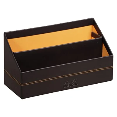 Imagen de RHODIA 118846C Porte Courrier Noir 25x10x14 cm Piqûres Sellier Orange Extérieur Simili Cuir Collection Home Office Rhodiarama Organisation de Bureau &amp; Rangement Design