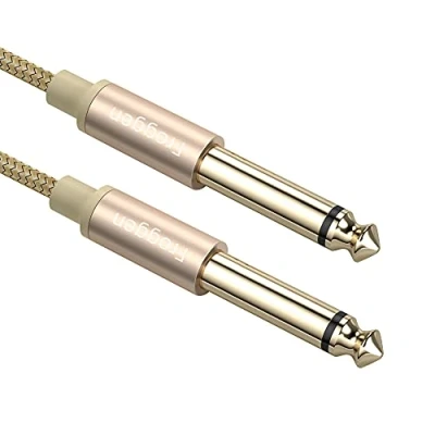 Imagen de Cable Guitarra Eléctrica, Nylon Trenzado 6.35 mm 1/4 Macho a Jack TRS Instrumento Chapado en Oro para Bajo Teclado Profesional Micrófono Mezclador
