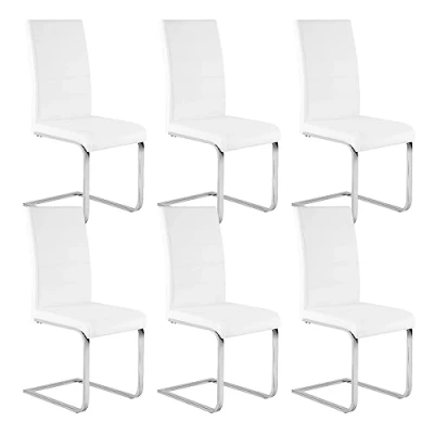 Imagen de WOLTU 6X Sillas de Comedor, Silla Ergonómica para Oficina y Casa, en Forma C con Respaldo Alto, Cocina Moderna Chic, Piel Sintética, Blanco, BH378ws 6