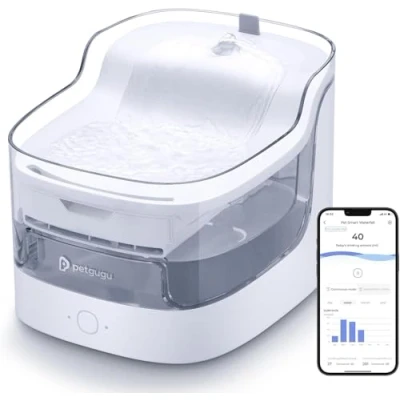 Imagen de PETGUGU Fuente para Gatos Inteligente, Bebedero Silenciosa con Tanque Transparente de 2L, Filtración 8 Niveles, Agua Control Mediante App (PF1)