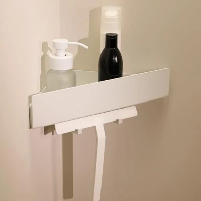 Imagen de Design Hamburgo Estantería Ducha Rinconera sin Taladro I de Baño y Organizador Repisa Champú Accesorio Adhesivo Balda con 2 Ganchos Blanco Mate Triangular