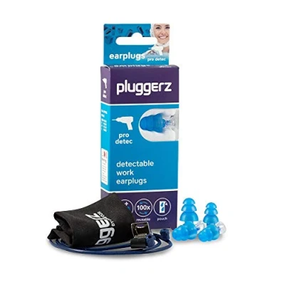 Imagen de Pluggerz Pro Detect Uni Fit Tapones para los oídos con filtro especial proteger contra ruidos ambientales al trabajar, incluye cordón y clip de fijación en dos tamaños diferentes
