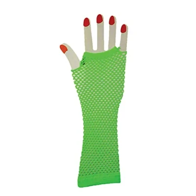 Imagen de The Glowhouse Guantes de red neón los años 80, cortos y largos, colores vibrantes, Verde largo, Taille unique