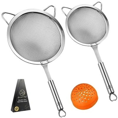 Imagen de colador de cocina acero inoxidable 1x grande para pasta + pequeño (colador extra latas) Juego coladores altacalidad