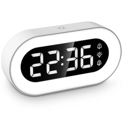 Imagen de Despertador de Cabecera, digital con Números Grandes en Led, 2 Alarmas, 18 Tonos Alarma, Sonidos y Brillo Ajustable, Puerto Carga USB, Reloj luces para niños ancianos