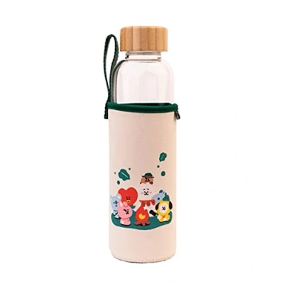 Imagen de Grupo Erik Botella agua BT21 cristal resistente con funda protectora termica 500ml niños sin BPA/Botella de reutilizable niña