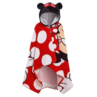 Imagen de Disney Toalla con capucha Minnie Mouse 100% algodón Poncho para niñas de playa niños baño Envoltura nadar Bata cambio