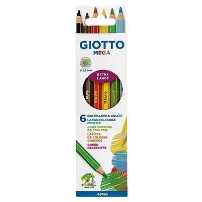 Imagen de Giotto Mega, Lápices de Colores gruesos, Formato Hexagonal, Mina 5,5mm, Surtidos, 6 unidades