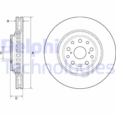 Imagen de DELPHI BG9186C Disco de freno 357 34 5 ventilado revestido sin procesar cojinete rueda, anillo sensor ABS LEXUS: LS IV