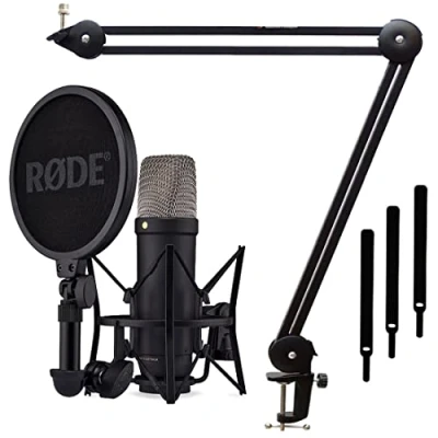 Imagen de Rode NT1 5th Generation XLR Micrófono USB de estudio con trípode articulado, color negro