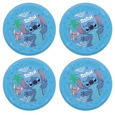 Imagen de Procos Plato de plástico Stitch y Angel, 4 piezas, reutilizable, vajilla fiesta para cumpleaños o temática