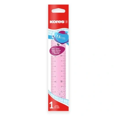 Imagen de Kores Regla transparente de 15 cm con borde tinta para niños y estudiantes, ligera, material escolar oficina, paquete 1 en colores surtidos