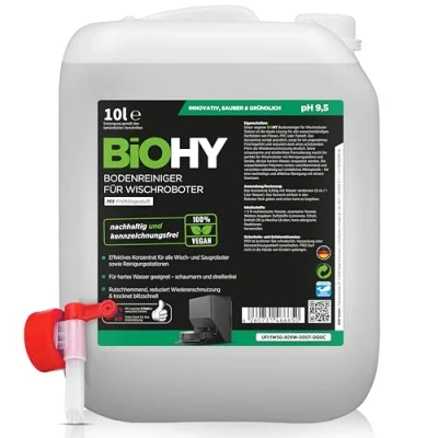 Imagen de BiOHY limpiador de suelos para robot estación con aroma primaveral (bidón 10 litros) + grifo salida, concentrado todos los robots limpieza función húmeda, brazo espuma y