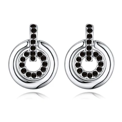 Imagen de Crystalline Azuria Mujer 18ct Chapado en Oro Blanco Cristales Negro Redondo Circulo Pendientes de tuerca para y Niña