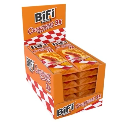 Imagen de BiFi Currywurst Aperitivos de salami, pack 20 unidades 60 g, con salsa curry en delicioso hojaldre, salchicha panecillo trigo, para llevar, viajes, oficina, deporte