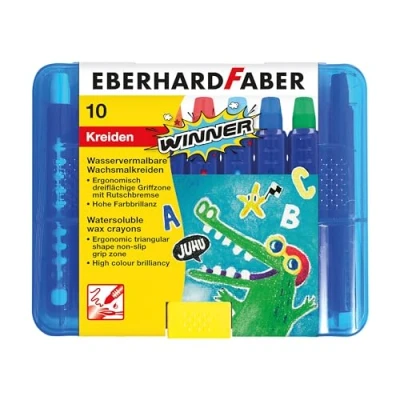 Imagen de Eberhard Faber 521110 Crayón de cera Winner, coloreable al agua, 10 crayones en práctica caja plástico