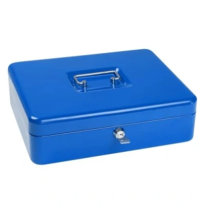 Imagen de ¡¡¡NUEVO!!! caja SAX 30x24x9, monedero, AZUL, Robusta de chapa acero con 5 compartimentos para monedas Extraíble, cerradura seguridad incl. 2 llaves
