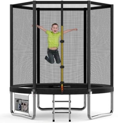 Imagen de Devoko Cama Elástica Exterior para Niños Ø 183/228/305/366/427 cm, Trampolines con Malla de Zapatos, Escalera, Red Seguridad, Capacidad Carga 50 kg