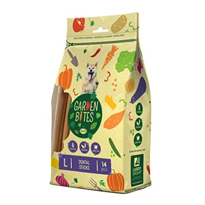 Imagen de Garden Bites Dental Sticks Snacks Vegetarianos para Perros Sin Gluten Aperitivos Sabor Boniato Alimento Rico en Vitaminas, Calcio y Hierro Pack de 420g 14 Uds Duvo+