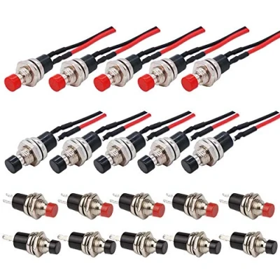 Imagen de GTIWUNG 20Pcs Mini Botón Pulsador 7mm,Pre Cableado Interruptor,Momentáneo de 1A 250 V AC Resorte con Dos Pines SPST Normalmente Abierto,con alambres previamente soldados,Rojo &amp; Negro