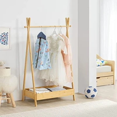 Imagen de [en.casa] Perchero Burro Infantil con 1 Barra y Zapatero Portaropa Armario para Ropa Clóset Guardaropa Dormitorio Bambú 126 x 73 42 cm Color Natural