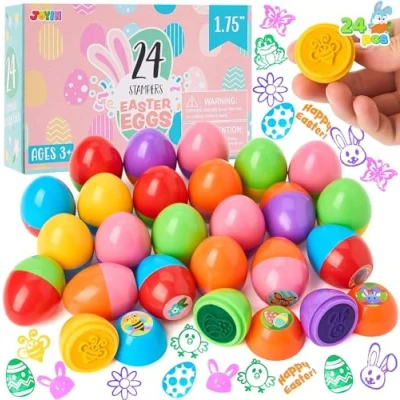 Imagen de JOYIN 24 sellos de huevos Pascua, grandes juguetes Pascua para juegos caza fiesta temática cosas rellenos cestas