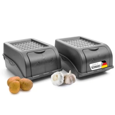 Imagen de Novaliv caja de almacenamiento para patatas, 2 unidades pequeñas 3,5 l, gris antracita cebollas apilable patatas y