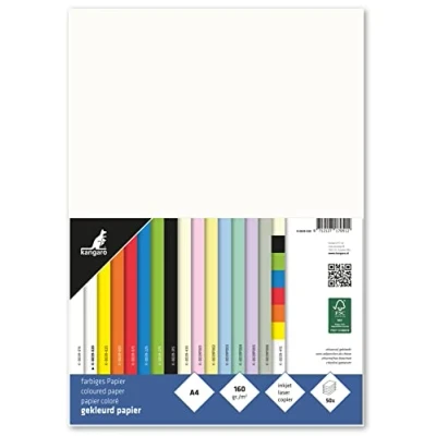 Imagen de kangaro Papel de color blanco crema DIN A4 160g/m² FSC mix 50 pack carta para manualidades, K 0039 020, 29,7 x 21 1
