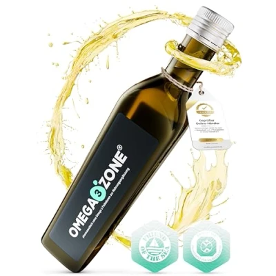 Imagen de omega3zone Aceite de Pescado Premium Omega 3 líquido Alta dosis: 5400 mg por porción en forma triglicéridos Certificado laboratorio, fabricado Alemania 500 ml (500ml, Pomelo)