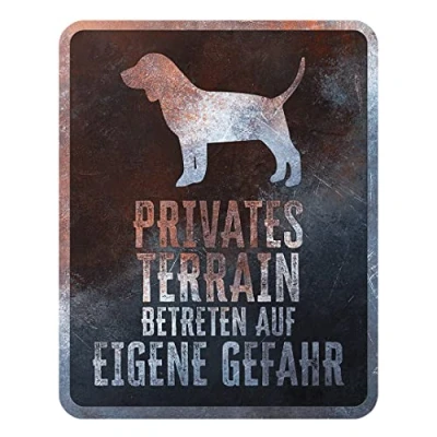 Imagen de D&amp;D Home, Panel de Aversión Atención al Perro, 25x20x0,3 cm, Versión Alemana, Fondo Negro, Señal Advertencia Metal Resistente óxido con Texto Divertido
