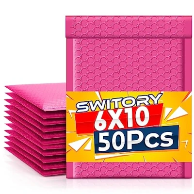 Imagen de Switory 50 piezas A5 15,3cmx26,9cm cartero de burbujas sobre burbuja el color rosa sellado Rosado