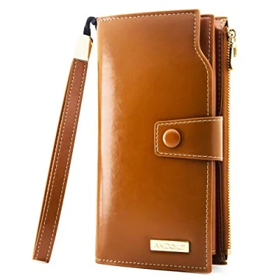 Imagen de ANDOILT Cartera de Mujer Gran Capacidad Billetera Cuero Genuino Monedero RFID Bloqueo Tarjetero Marrón