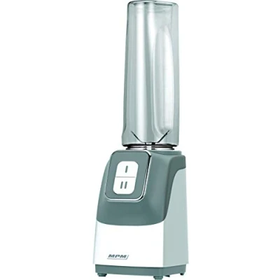 Imagen de MPM MBL 22 Batidora de vaso Good To Go para Smoothies, Personal, 2 Botellas Portátiles, 0,6 Litros, sin BPA, Velocidades, Cuchillas Acero Inoxidable, 350W, Blanco/Gris
