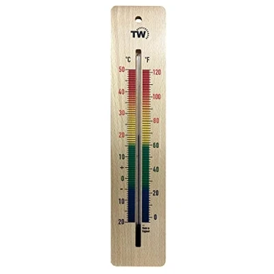Imagen de termómetro de madera grande 380 mm para interiores, tradicional temperatura ambiente, ideal el hogar, oficina, guardería, invernadero, pared madera, multicolor